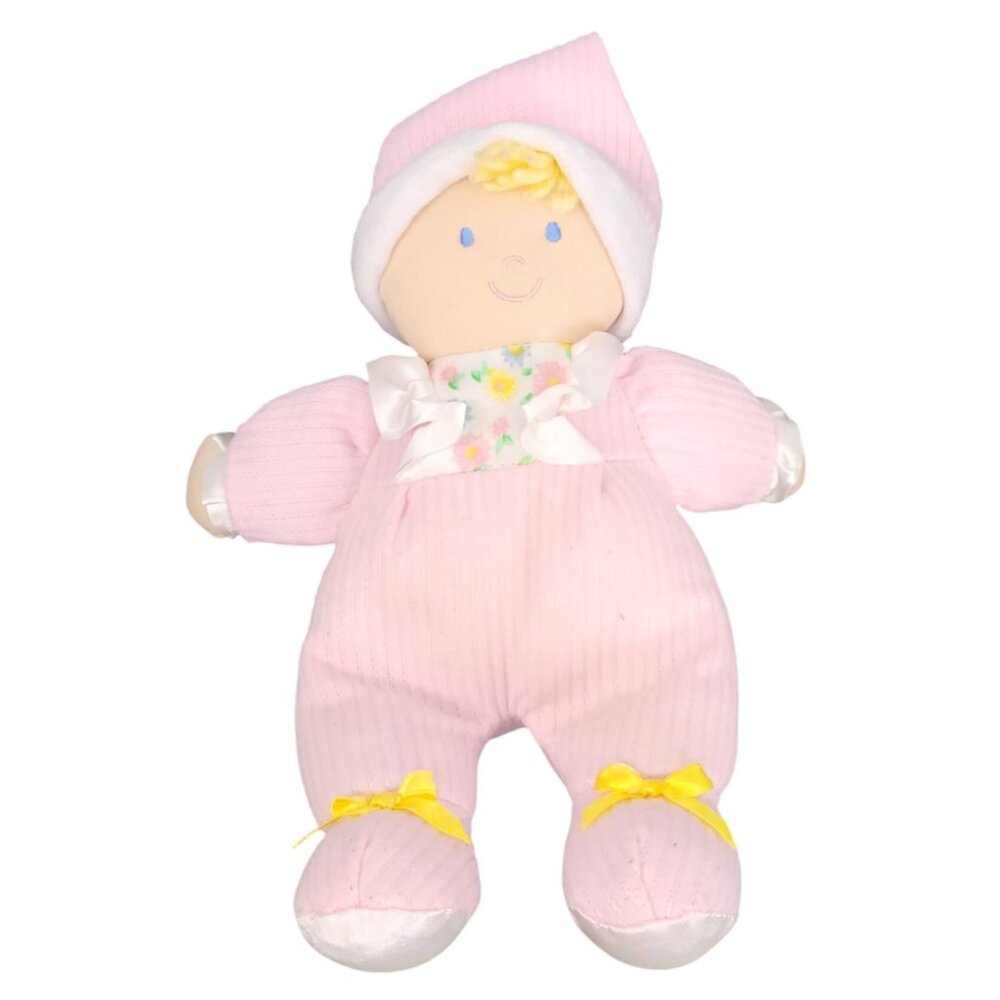 Vintage Kids Preferred Baby Doll Plush Lovey Pink Floral Outfit Soft Snuggly Toy